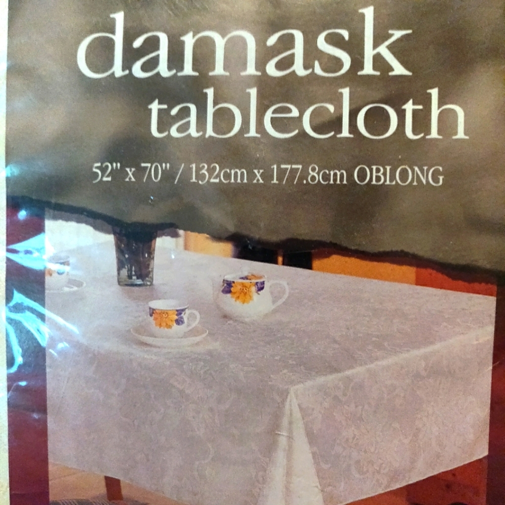 Easter White Damask OblongTablecloth Cotton Polyester New 52" X 70 Cotton